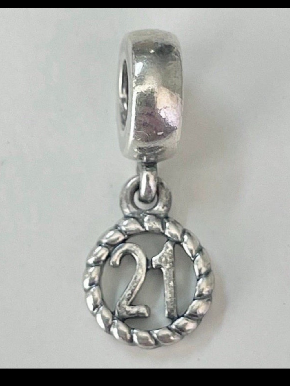 Pandora Sterling Silver Rope Circle '21' Dangle Charm